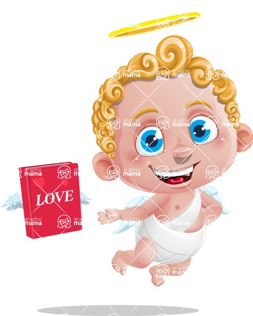 Cupid Cartoon Character - Cartoon Cupid with Book for Love